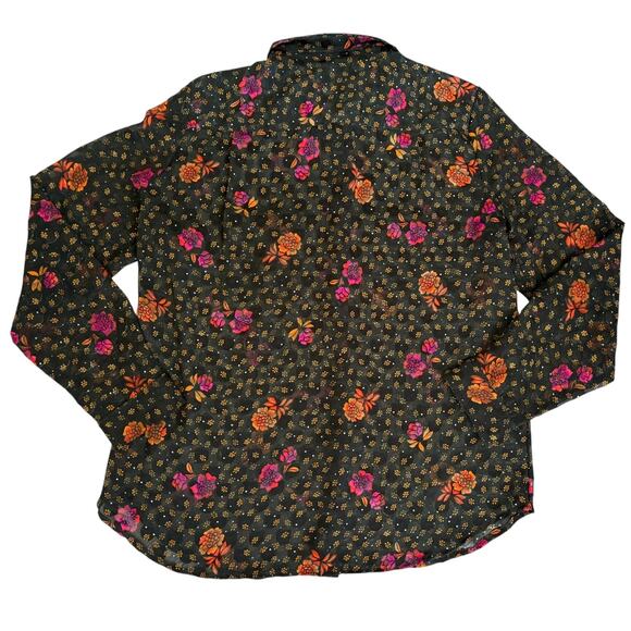 LOFT Sheer Floral Button Down Blouse M Whimsigoth Boho Cottagecore Dark Romantic - Picture 4 of 10